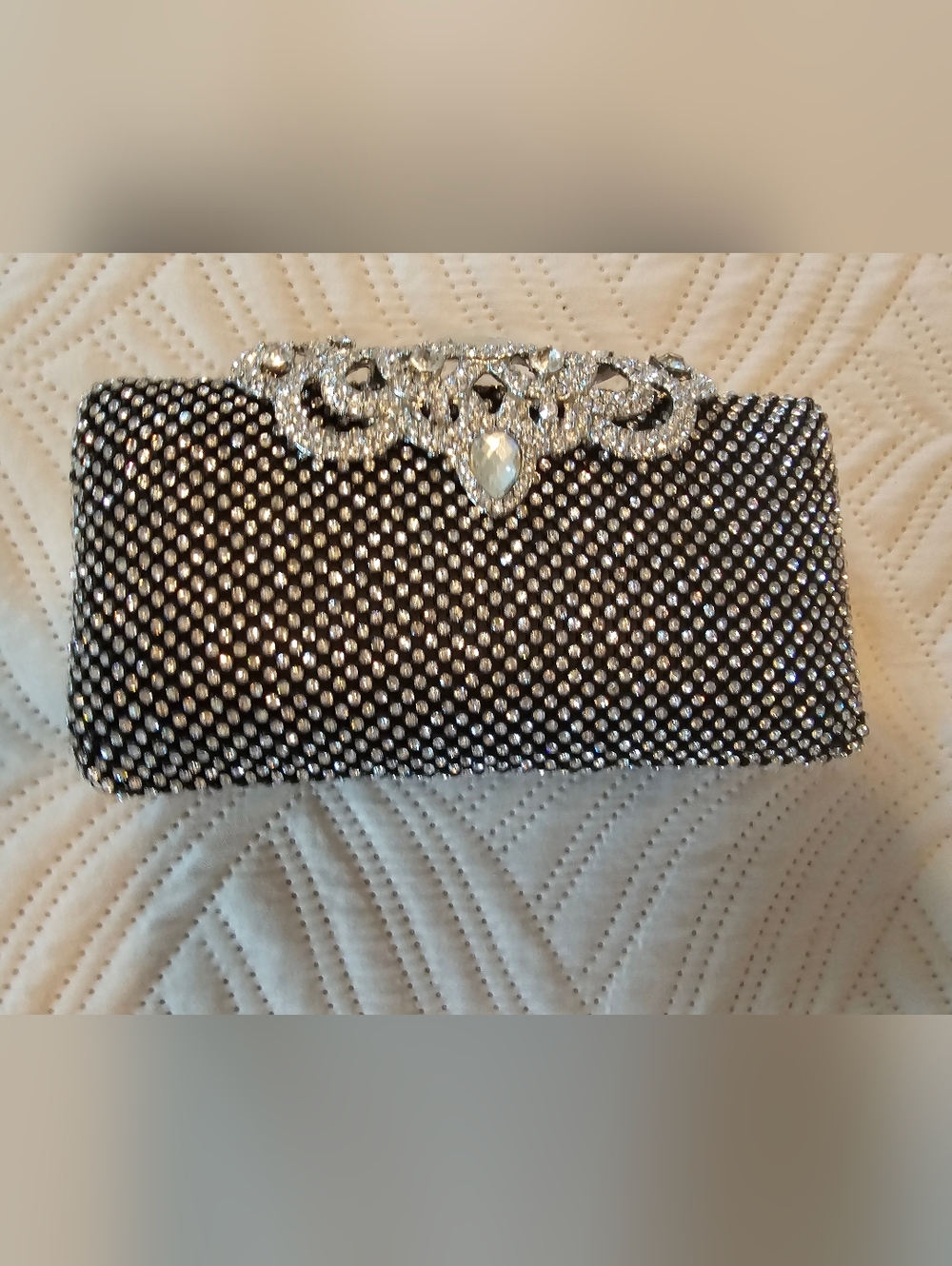 Fawziya Evening Clutch, Rhinestone Crown, Medium, Pre-owned, like New